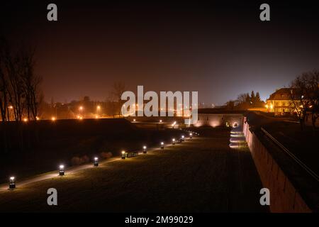 Night view of the fortifications of the Zamosc fortress (Poland). It was one of the biggest fortresses of the Polish-Lithuanian Commonwealth Stock Photo