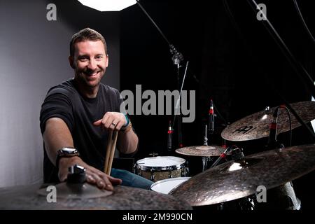 Drummer Mike Johnston photographed at The Egg, Bath. Stock Photo