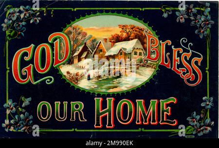 Christmas card, God Bless Our Home. Stock Photo