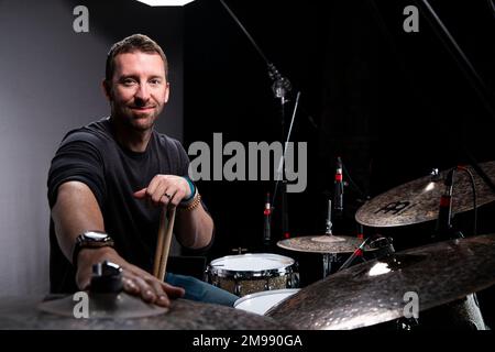 Drummer Mike Johnston photographed at The Egg, Bath. Stock Photo