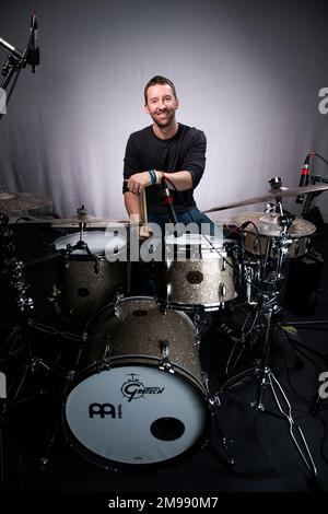 Drummer Mike Johnston photographed at The Egg, Bath. Stock Photo