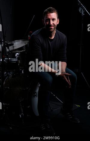 Drummer Mike Johnston photographed at The Egg, Bath. Stock Photo