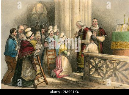 The Illustrious Women of France - Mass in Church. Stock Photo