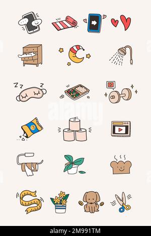 Cute social distancing and quarantine icon set vector Stock Vector