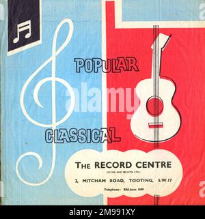 Vintage paper bag for The Record Centre, 3 Mitcham Road, Tooting, SW London. Stock Photo