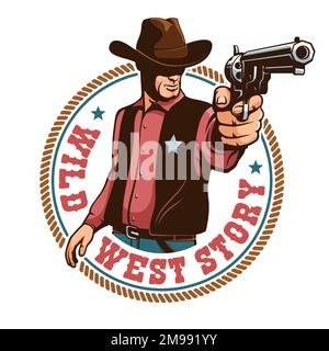 Cowboy pointing a gun - vintage logo Stock Vector