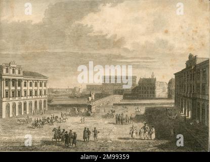 Norrmalm Square in Stockholm Sweden, with the Royal Palace in the centre and the Opera House on the left. Stock Photo