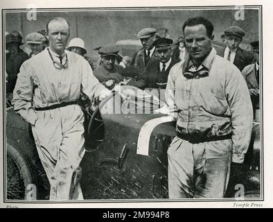 Sir Henry Segrave and his mechanic Paul Dutoit after winning the Voiturette Grand Prix. Stock Photo