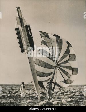 Bristol Bobbin recoverable ramjet test vehicle after landing on its spiked nose. Stock Photo