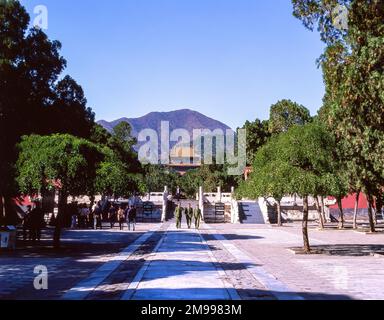 Minglou Tower of Changling Mausoleum from Sacred Way, The Ming tombs, Changping District, Beijing, The People's Republic of China Stock Photo