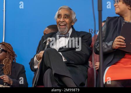 New York, United States. 16th Jan, 2023. Former U.S. representative Charles Rangel attends a Martin Luther King Jr. Day event in Harlem in New York City. (Photo by Ron Adar/SOPA Images/Sipa USA) Credit: Sipa USA/Alamy Live News Stock Photo