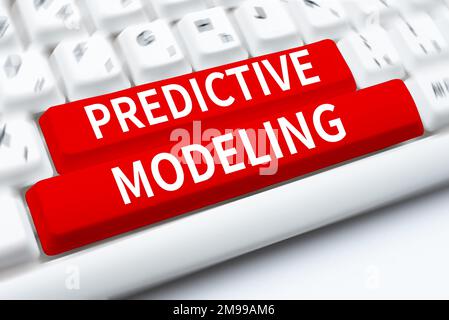 Hand writing sign Predictive Modeling. Word for maintenance strategy driven by predictive analytics Stock Photo
