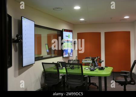 interior studio of the financial radio 24, of the Sole 24 Ore group, in Milan Stock Photo