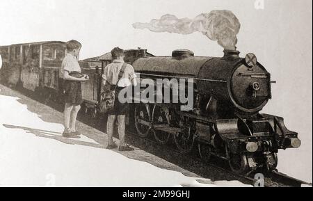 A 1930 view of the 'Hurricane' train on the Hythe- Dymchurch miniature railway. Stock Photo