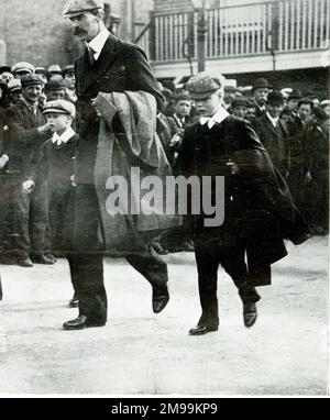 Princes Edward and Albert with their tutor leaving Cambridge boathouse. Stock Photo