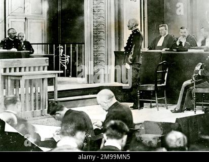 Captain Alfred Dreyfus at his second trial (court martial) at Rennes, France, 9 September 1899. His convictions were the result of a complex miscarriage of justice combined with antisemitism. He was first unjustly convicted of treason in 1894, convicted again in 1899, and it was only in 1906 that his innocence was officially established. Stock Photo