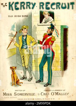 Music cover, The Kerry Recruit, Old Irish Song, written by Miss Somerville, composed and arranged by Charles O'Malley. Stock Photo