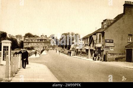 Shops, street and bridge in Oulton Broad, Suffolk. Stock Photo