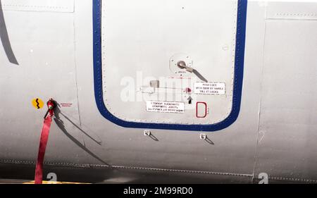 Farnborough 92 - Antonov An-72P Maritime Patrol Variant, Bort number 'Red 07', entrance door detail, showing an angle of attack sensor. Stock Photo