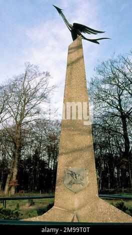 The troops for the airborne assault on the bridge at Arnhem were of two types - those that landed by glider on 'LZs' and those that arrived by parachute onto 'DZs'. Each demanded space on the ground in order to minimise casualties.  Because the area around Arnhem and its western eighbour Oosterbeek was quite built up, several areas  to the west had to be used. This one, Drop Zone 'Y',  was the furthest away from the bridge - about 10kms. As the built-up area has grown in post war development Ginkelse Heide (Heath) has  become the only one where commemorative parachute drops can be made each ye Stock Photo