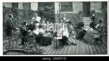 Afternoon tea in the garden of the Pioneer Club - The Ladies' Clubs of London. Stock Photo