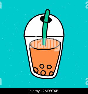 Bubble tea sticker illustrated on a blue background vector Stock Vector