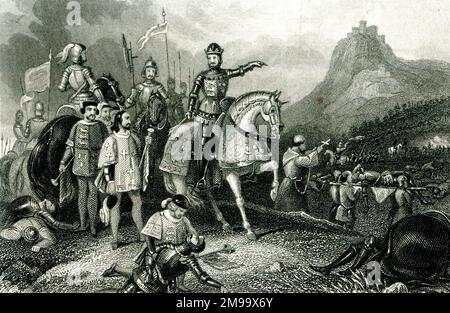 King Henry V naming the Battle of Agincourt, France. Stock Photo