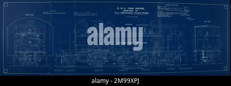 8 WC tank engine by Richard Trevithick. Front, side and rear elevations ...