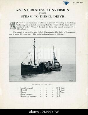 Pamplet on converting from marine steam to diesel drive by LBS Engineering Co, Lowestoft. Shows the 'Togo', the first diesel trawler, 1933 Stock Photo
