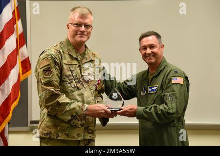 Senior Master Sgt. Richard Bailey, 117th Air Refueling Wing, Emergency Manager, retires after 36 years of service at Sumpter Smith Joint National Guard Base, Ala. May 15, 2022. Bailey started his career in Communications and for the past 14 years served as the Emergency Manager for the Civil Engineering squadron. He was instramental in responding to multiple man-made and natural disaster relief efforts, including the recent COVID-19 pandemic. Stock Photo