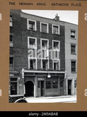 Photograph of Newman Arms, Fitzrovia, London. The main side of the print (shown here) depicts: Left Face on view of the pub.  The back of the print (available on request) details: Nothing for the Newman Arms, Fitzrovia, London W1T 1NG. As of July 2018 . Closed at expiry of lease for building works to be carried out. As at mid.October 2017 this site is reported to let via Davis Coffer Lyons. Stock Photo