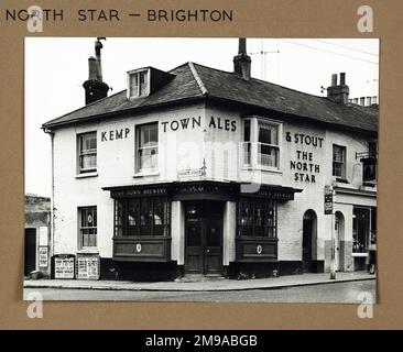 Photograph of North Star PH, Brighton, Sussex. The main side of the print (shown here) depicts: Corner on view of the pub.  The back of the print (available on request) details: Nothing for the North Star, Brighton, Sussex BN1 4SD. As of July 2018 . Now North Star Studios . a co.operative of fine artists and local print makers. Stock Photo