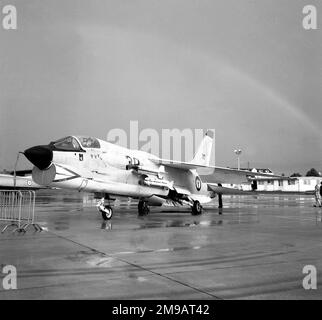 Aeronavale - Vought F-8E(FN) Crusader '30' of 14F. at a very soggy Royal Naval Air Station Yeovilton on 5 September 1970. Stock Photo