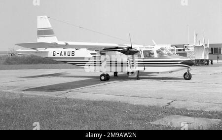 Britten-Norman BN-2A-27 Islander G-AVUB (msn 9), of the Hants & Sussex Aero Club at RAF St. Mawgan during July 1968. (AVUB was used for trials on board the aircraft carrier HMS Hermes, before moving on to Rolls-Royce to have Turbocharged engines fitted, as a BN-2S, in late 1968). Stock Photo