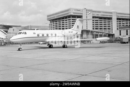 Grumman G-1159 Gulfstream II 5X-UPF (msn 133), of the Government of Uganda-Uganda Presidential Flight, at London Heathrow Airport. Stock Photo