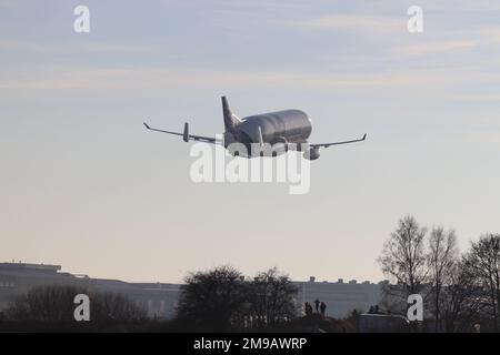 Airbus's New Beluge XL lands at Hawarden airport in North Wales Stock Photo