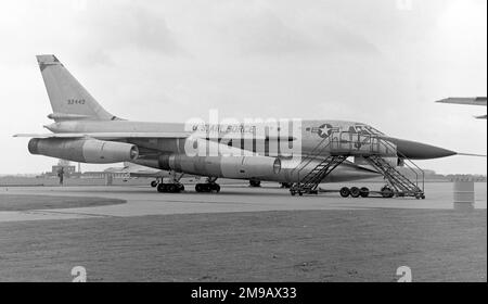 United States Air Force - Convair B-58A-10-CF Hustler 59-2440 (msn 44), at RAF Mildenhall in May 1969. 2440 was assigned to the 64th Bombardment Squadron, 43rd Bombardment Wing, Carswell AFB, TX., later to Little Rock AFB, AR.. Disposed of and scrapped on 8 January 1970. Stock Photo