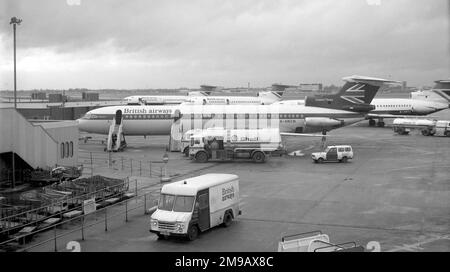 Hawker Siddeley HS.121 Trident 3B G-AWZW (msn 2310), of British Airways, at London Heathrow Airport, in March 1978. Stock Photo