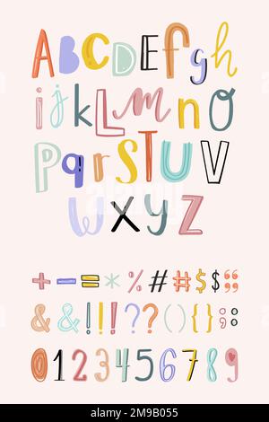 Doodle alphabets, punctuations, numbers typography set vector Stock Vector