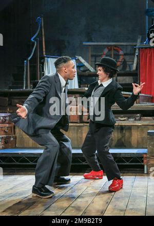 London, UK. 17th Jan, 2023. Jerone Marsh-Reid (Stan Laurel) and Danielle Bird (Charlie Chaplin). A scene from Charlie and Stan at Wilton's Music Hall. Charlie and Stan opens as part of the 47th instalment of London International Mime Festival (LIMF) and brings together physical theatre performers in a celebration of slapstick by much loved theatre company Told by an Idiot. Credit: Imageplotter/Alamy Live News Stock Photo