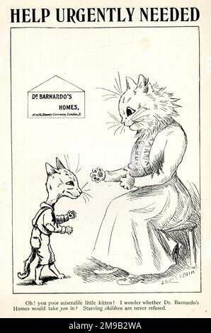 Advert, Dr Barnardo's Homes, Help Urgently Needed - comical cats, by Louis Wain Stock Photo