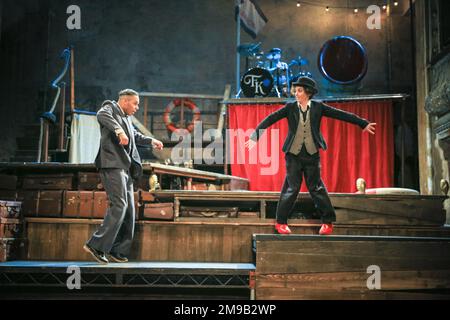 London, UK. 17th Jan, 2023. Jerone Marsh-Reid (Stan Laurel) and Danielle Bird (Charlie Chaplin). A scene from Charlie and Stan at Wilton's Music Hall. Charlie and Stan opens as part of the 47th instalment of London International Mime Festival (LIMF) and brings together physical theatre performers in a celebration of slapstick by much loved theatre company Told by an Idiot. Credit: Imageplotter/Alamy Live News Stock Photo