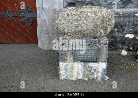 Holy water font relocated from Modreeny to the Catholic Church of Saint Michael and Saint John at Cloughjordan in County Tipperary Stock Photo