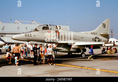 United States Navy (USN) - Douglas TA-4F Skyhawk 154338 (msn 13726, base code 'NJ', call-sign '611'), of VF-126. Stock Photo