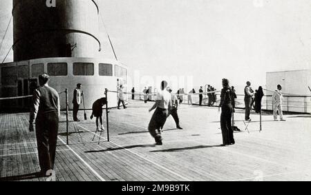 Deck Sports, Tennis, Cunard White Star, Tourist Class, January 1949 Stock Photo