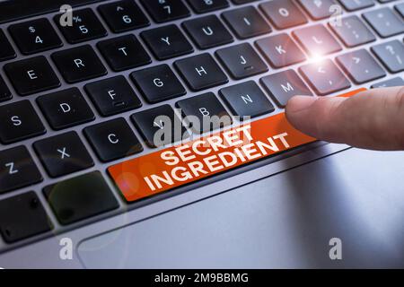 Inspiration showing sign Secret Ingredient. Business overview special technique or materials used by a company in manufacturing its products Stock Photo