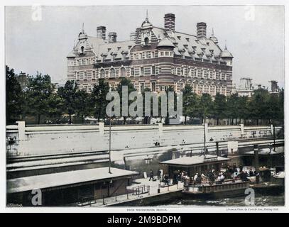 New Scotland Yard, photograph taken from Westminster Bridge, designed by Norman Shaw, opened 1891. Stock Photo