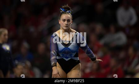 Brigham Young gymnast Sophie Dudley performs her floor routine during ...