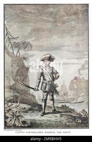 BARTHOLOMEW ROBERTS Captain Roberts, the pirate with sword in hand and tricorn hat Stock Photo