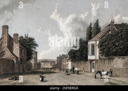 The entrance to Newmarket, Suffolk -- the town is synonymous with horse racing in England, and the Jockey Club has its premises here. Stock Photo